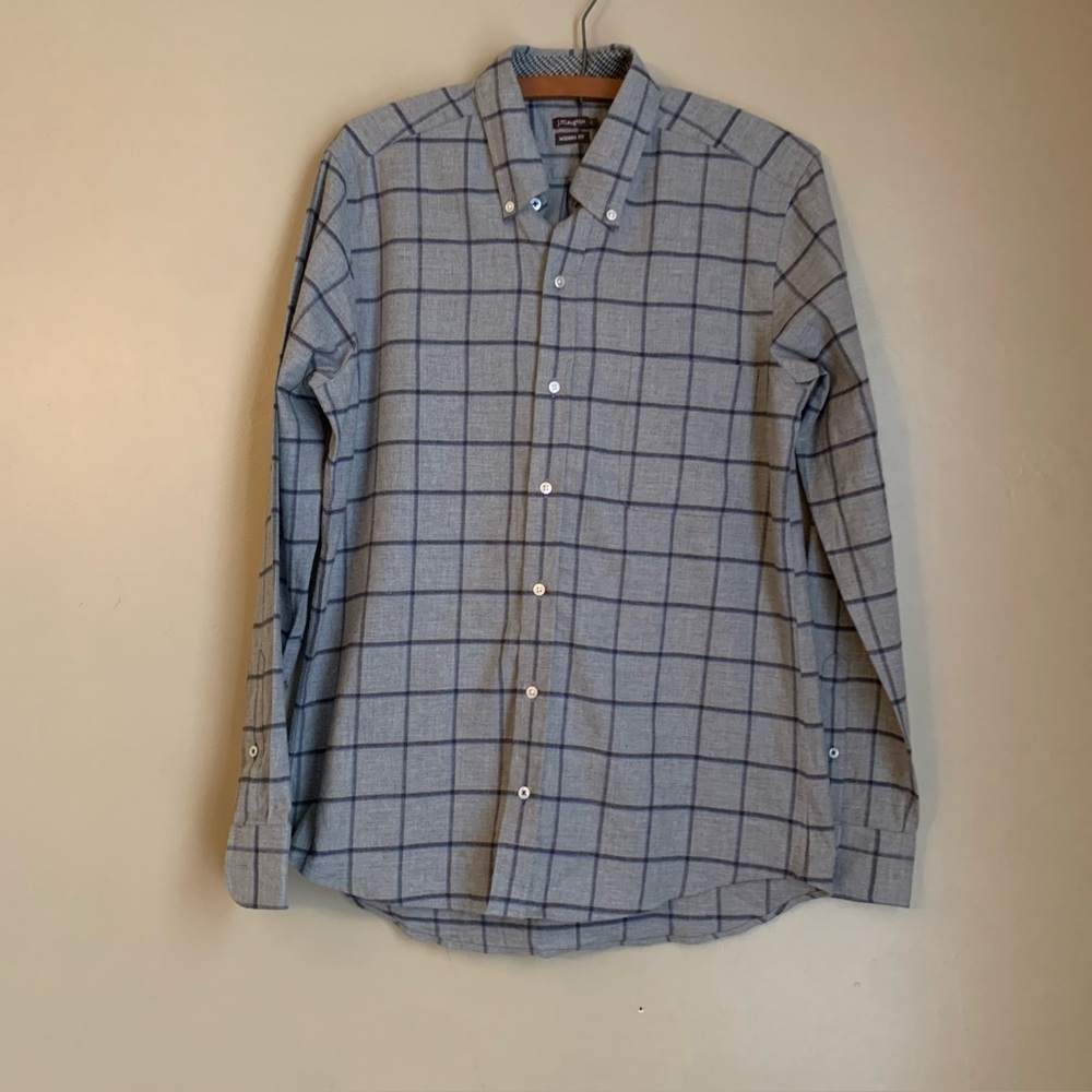 J McLaughlin Shirt Men Small Gray Button Down Long Sleeve 100% Cotton Flannel